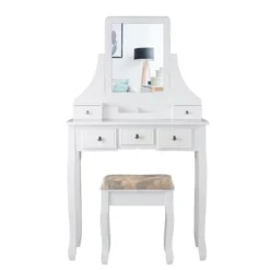 Tangkula Rotatable Mirror Vanity Set Makeup Dressing Table And Stool W/ 5 Drawers 13 Tangkula Rotatable Mirror Vanity Set Makeup Dressing Table And Stool W/ 5 Drawers -Baxton Studio Sale Shop GUEST b2195450 8a0d 4e22 99a3 7251ec8c85e5