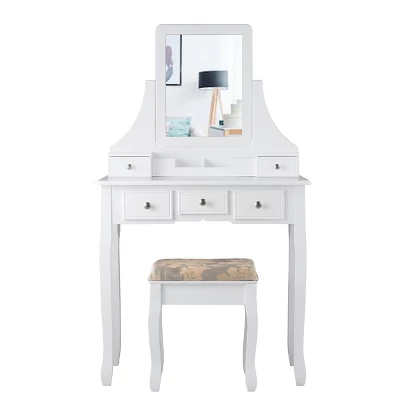 Tangkula Rotatable Mirror Vanity Set Makeup Dressing Table And Stool W/ 5 Drawers 6 Tangkula Rotatable Mirror Vanity Set Makeup Dressing Table And Stool W/ 5 Drawers - Image 6