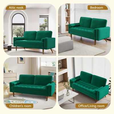 Dyonery 57" Small Loveseat Sofa Made Of Velvet Fabric Small Couch For Bedroom, Comfy Love Seat With Deep Seat Spring Cushion, Solid Wood Frame 6 Dyonery 57" Small Loveseat Sofa Made Of Velvet Fabric Small Couch For Bedroom, Comfy Love Seat With Deep Seat Spring Cushion, Solid Wood Frame - Image 6