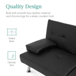 Best Choice Products Modern Faux Leather Convertible Futon Sofa W/ Removable Armrests, Metal Legs, 2 Cupholders -Baxton Studio Sale Shop GUEST b244eda2 89e7 419c 870a e2f1ef241a66