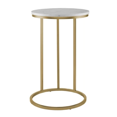 24" Modern Glam Round C Table Faux White Marble/Gold - Saracina Home 2 24" Modern Glam Round C Table Faux White Marble/Gold - Saracina Home - Image 2