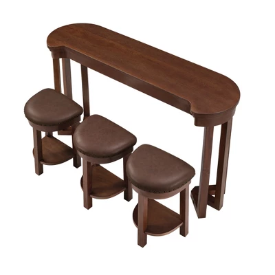 ORRD 4-Piece Bar Table Set With 3 PU Stools, Solid Wood Counter Height Dining Set For Kitchen, Living Room & Small Spaces,Espresso 2 ORRD 4-Piece Bar Table Set With 3 PU Stools, Solid Wood Counter Height Dining Set For Kitchen, Living Room & Small Spaces,Espresso - Image 2
