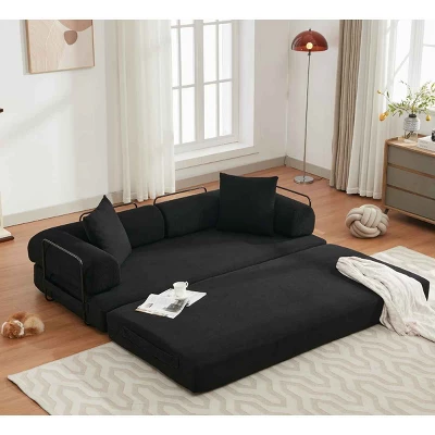DIY Modular Convertible Sleeper Sofa Bed, 4-in-1 Foldable Sofa With Moveable Arms, Soft Foam Support Sofa With Corduroy Cushion-Coolbibila 2 DIY Modular Convertible Sleeper Sofa Bed, 4-in-1 Foldable Sofa With Moveable Arms, Soft Foam Support Sofa With Corduroy Cushion-Coolbibila - Image 2
