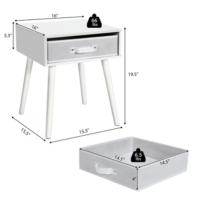 Costway Set Of 2 Mid-Century Nightstand End Accent Bedside Table W/ Drawer Rustic WhiteBrown 3 Costway Set Of 2 Mid-Century Nightstand End Accent Bedside Table W/ Drawer Rustic WhiteBrown - Image 3