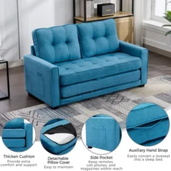 59.4" Upholstered Loveseat Sofa Couch, Pull-Out Sofa Bed With Side Pocket-ModernLuxe -Baxton Studio Sale Shop GUEST b4665278 4c9c 4cf7 ac09 01941263a853