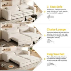 Mocamel 93" King Size Sleeper Sofa Bed, Pull Out Sofa Bed, 3 In 1 Convertible Sleeper Sofa, Chaise Lounge,3 Seat Teddy Couch With 2 Lumbar Pillows -Baxton Studio Sale Shop GUEST b4c0e6ff e63c 46cc aca8 2a05cd170764