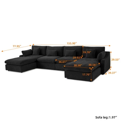Wjshome Cloud Couch Modular Sectional Sofa, 156" U Shaped Couch,Oversize Convertible Wide Seater With 2 Ottomans,Covers Washable&Replaceable 2 Wjshome Cloud Couch Modular Sectional Sofa, 156" U Shaped Couch,Oversize Convertible Wide Seater With 2 Ottomans,Covers Washable&Replaceable - Image 2