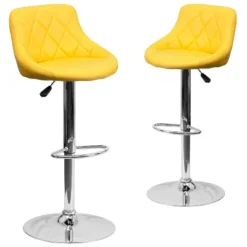 Emma And Oliver 2 Pack Contemporary Vinyl Bucket Seat Adjustable Height Barstool With Diamond Pattern Back And Chrome Base -Baxton Studio Sale Shop GUEST b52a5e2d 17c7 4f78 9761 c596a6376f43