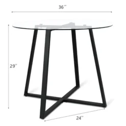 36'' Hana Glass Top Modern Round Dining Table Pedestal Black Leg-The Pop Maison -Baxton Studio Sale Shop GUEST b5551701 5f64 4c20 94ab dcf1744aaaff