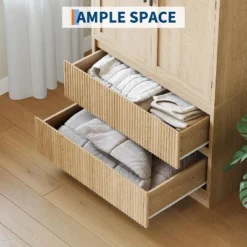 Wooden Armoire Wardrobe Closet With Shelves & Hanging Rod, Wardrobe Armoire Cabinet With Glass Doors And 2 Drawers, For Bedroom, Living Room -Baxton Studio Sale Shop GUEST b5567634 fdca 4893 b76b 00895cd3d7f2