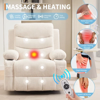 Recliner Chair Nursery, Manual Reclining Rocking Chair, 360 Swivel Glider With Cup Holder, Massage And Heat Recliner, Indoor Single Sofa Chairs 4 Recliner Chair Nursery, Manual Reclining Rocking Chair, 360 Swivel Glider With Cup Holder, Massage And Heat Recliner, Indoor Single Sofa Chairs - Image 4