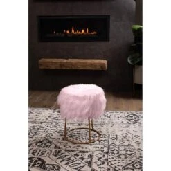 BirdRock Home Round Pink Faux Fur Foot Stool Storage Ottoman With Pale Gold Legs 5 BirdRock Home Round Pink Faux Fur Foot Stool Storage Ottoman With Pale Gold Legs -Baxton Studio Sale Shop GUEST b5803fdc af16 49a6 932d 18de001f08ea