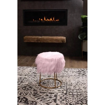 BirdRock Home Round Pink Faux Fur Foot Stool Storage Ottoman With Pale Gold Legs 3 BirdRock Home Round Pink Faux Fur Foot Stool Storage Ottoman With Pale Gold Legs - Image 3
