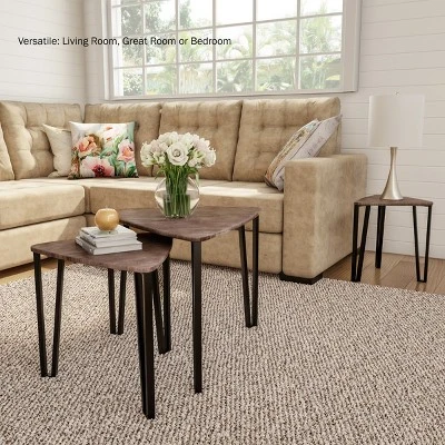 Lavish Home Set Of 3 Nesting Tables, Brown 6 Lavish Home Set Of 3 Nesting Tables, Brown - Image 6