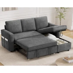 Dyonery 81" Sleeper Sofa Bed With Pull Out Bed, L Shaped Couch Sectional Sleeper Sofa, Pull Out Couch With Reversible Storage Chaise