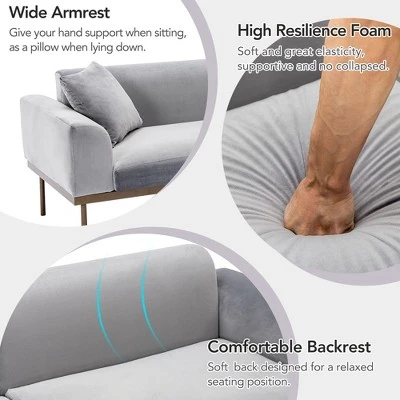 Modern Velvet Loveseat Sofa With Metal Legs And Two Pillows-ModernLuxe 3 Modern Velvet Loveseat Sofa With Metal Legs And Two Pillows-ModernLuxe - Image 3