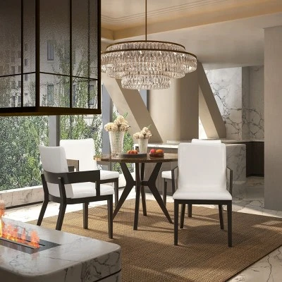 Set Of 2 Modern Arm Dining Chairs, Wood Frame With Glossy PU Leather Upholstery For Kitchen, Dining Room, Or Contemporary Seating Areas-Maison Boucle 5 Set Of 2 Modern Arm Dining Chairs, Wood Frame With Glossy PU Leather Upholstery For Kitchen, Dining Room, Or Contemporary Seating Areas-Maison Boucle - Image 5