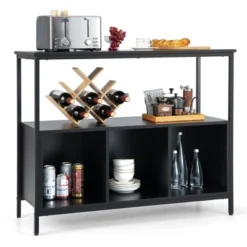 Costway Buffet Sideboard Kitchen Storage Cabinet Open Shelf W/ 3 Compartments BlackRustic -Baxton Studio Sale Shop GUEST b718a1d6 f805 43e5 816c e02821417b0f