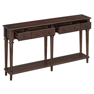 59.8"W Retro Console Table With 4 Drawers And Open Shelf, Perfect For Entryways, Living Room And Hallways - ModernLuxe 9 59.8"W Retro Console Table With 4 Drawers And Open Shelf, Perfect For Entryways, Living Room And Hallways - ModernLuxe - Image 9
