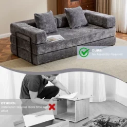 Whisen Sectional Compression Sofa Bed & Floor Futon Couch With Convertible Folding Design, Pillows And Armrests -Baxton Studio Sale Shop GUEST b76b7cf8 ccd9 4f71 899e 871dfc35dc4a