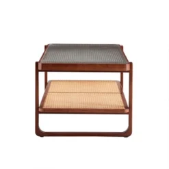 Modern Rattan Coffee Table,Rectangular Center Table With Tempered Glass Tabletop,2 Tier Wood Tea Table For Living Room Office Bedroom -Baxton Studio Sale Shop GUEST b76c49f7 c09d 46f0 b4be f393645152e2
