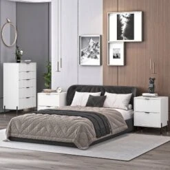 Festivo 3pc Modern Elegance 2 Drawer Nightstands And 5 Drawer Chest Set Off-White