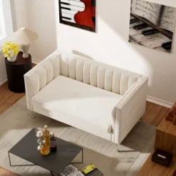 55 In. Wide Mid-Century Channel Tufted Velvet 2-Seater Sofa Couch Loveseat - Morden Fort