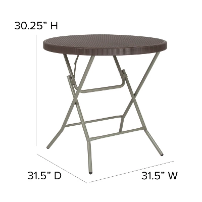 Emma And Oliver 2.6-Foot Round Brown Rattan Plastic Folding Table - Outdoor Event Table 3 Emma And Oliver 2.6-Foot Round Brown Rattan Plastic Folding Table - Outdoor Event Table - Image 3