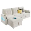 84" L-Shaped Sleeper Sofa Couch, Convertible Pull-Out Sofa Bed With Storage Chaise, Charging Station & LED Lights