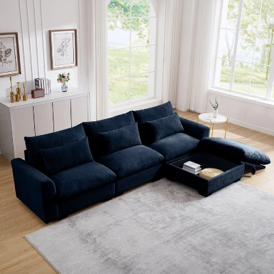 NicBex Couches For Living Room 3-Seater Sofa Sectional Couch Corduroy L-Shaped Upholstered Sofa With 3 Waist Pillows And Storage Footstool 7 NicBex Couches For Living Room 3-Seater Sofa Sectional Couch Corduroy L-Shaped Upholstered Sofa With 3 Waist Pillows And Storage Footstool - Image 7