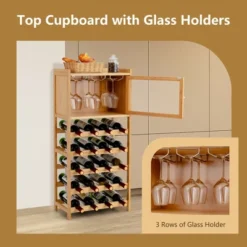 Costway 20-Bottle Bamboo Wine Rack Cabinet Freestanding Display Shelf W/ Glass Hanger -Baxton Studio Sale Shop GUEST b7abbb03 6269 4181 a058 dc68ce7dd5a0