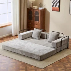 Flannel Floor Sofa Bed - Convertible Lounger With Back Support Pillows For Living & Bedroom -Baxton Studio Sale Shop GUEST b7ac12b4 26d3 488f 8664 19e55e7c48d5