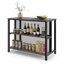 Costway 36" Tall 3-Tier Bar Table With Storage Metal Frame Adjustable Foot Pads Rustic Brown/Grey -Baxton Studio Sale Shop GUEST b7c1a940 b9e0 403f a55d cea6af45c052