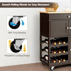 Costway Rolling Kitchen Island Serving Cart Storage Cabinet W/ Wine Rack -Baxton Studio Sale Shop GUEST b7f95c94 19c4 4c03 851d ffa6de35e766