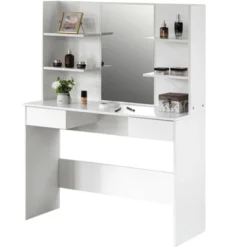 Basicwise Modern Wooden Dressing Table With Drawer, Mirror And Shelves For The Dining Room, Entryway And Bedroom -Baxton Studio Sale Shop GUEST b86c02e2 35a4 481a 83e7 e16c17572cfd