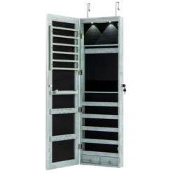 Tangkula Wall Or Door Mounted Jewelry Armoire With 47.5" Full Length Mirror Lockable Cabinet With 2 LED Lights 2 Drawers Over The Door Navy -Baxton Studio Sale Shop GUEST b8a94d39 c26e 4958 9a7f fc38e335f9e8