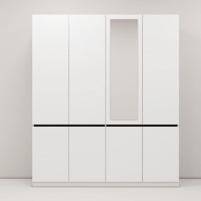 TIRAMISUBEST White 4-Door Wardrobe With Mirror - Freestanding Armoire Closet With 2 Hanging Rods For Bedroom Storage (74"H) 2 TIRAMISUBEST White 4-Door Wardrobe With Mirror - Freestanding Armoire Closet With 2 Hanging Rods For Bedroom Storage (74"H) - Image 2