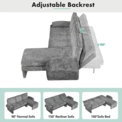 CIPACHO Gray Convertible Futon Sofa Bed With Adjustable Backrest Reversible Chaise Lounge And Two Removable Armrest Pillows -Baxton Studio Sale Shop GUEST b8fa2657 c68b 45e0 8c62 baa7d9f0640e