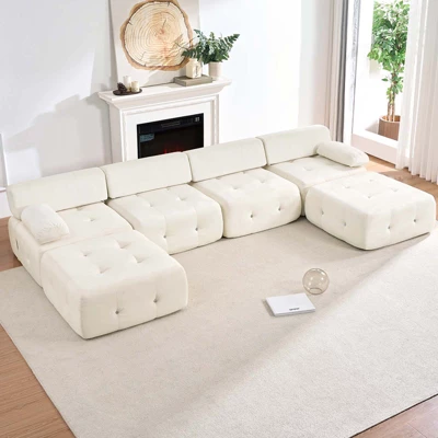 Mjkone U-Shaped Velvet Modular Sectional Sofa With Free Combination Ottoman,Convertible 4-Seater Sofa With Rivet Trim 16 Mjkone U-Shaped Velvet Modular Sectional Sofa With Free Combination Ottoman,Convertible 4-Seater Sofa With Rivet Trim - Image 16