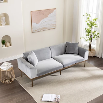 Modern Velvet Loveseat Sofa With Metal Legs And Two Pillows-ModernLuxe 1 Modern Velvet Loveseat Sofa With Metal Legs And Two Pillows-ModernLuxe