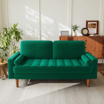 Dyonery 57" Small Loveseat Sofa Made Of Velvet Fabric Small Couch For Bedroom, Comfy Love Seat With Deep Seat Spring Cushion, Solid Wood Frame 2 Dyonery 57" Small Loveseat Sofa Made Of Velvet Fabric Small Couch For Bedroom, Comfy Love Seat With Deep Seat Spring Cushion, Solid Wood Frame - Image 2