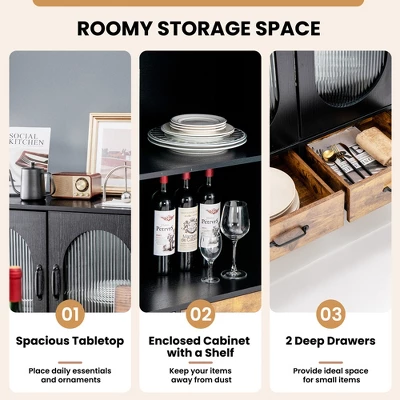 Costway Kitchen Storage Cabinet Freestanding Buffet Sideboard W/ 2 Glass Doors & Drawers 8 Costway Kitchen Storage Cabinet Freestanding Buffet Sideboard W/ 2 Glass Doors & Drawers - Image 8