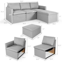 Tangkula Convertible L-shaped Sectional Sofa Couch Chaise W/ Ottoman Cushions -Baxton Studio Sale Shop GUEST ba5fe6b9 63da 4a8f a75e cee5a7225011