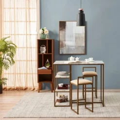 Marmo Breakfast Table Dining Set With Faux Marble Top Brass - Teamson Home -Baxton Studio Sale Shop GUEST ba6a576b 95d8 4566 8df1 209bca102244