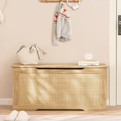USIKEY 39.4” Storage Chest, Toy Box With 2 Safety Hinges, Rattan Storage Bench With Storage, Toy Chest For Bedroom, 9 USIKEY 39.4” Storage Chest, Toy Box With 2 Safety Hinges, Rattan Storage Bench With Storage, Toy Chest For Bedroom, - Image 9