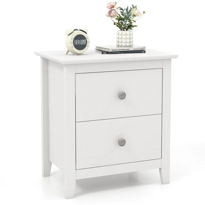 Tangkula Modern Nightstand With Storage 2 Drawers & Support Legs For Bedroom White 9 Tangkula Modern Nightstand With Storage 2 Drawers & Support Legs For Bedroom White - Image 9