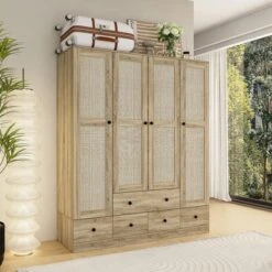 FUFU&GAGA Yellow Wooden Wardrobe Closet Freestanding Armoire -Baxton Studio Sale Shop GUEST bb158fce 8f5d 4713 99a9 53c6a1b66871