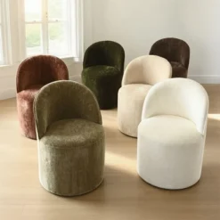 Rolling Barrel Dining Chair, Modern Armless Upholstered Accent Chair With Casters For Kitchen, Home Office, Or Dining Room-Maison Boucle 20 Rolling Barrel Dining Chair, Modern Armless Upholstered Accent Chair With Casters For Kitchen, Home Office, Or Dining Room-Maison Boucle -Baxton Studio Sale Shop GUEST bb30c758 1de9 448b 90ff 49d496273b30