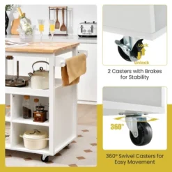Costway Kitchen Island Trolley Cart On Wheels With Storage Open Shelves & Drawer White/Brown -Baxton Studio Sale Shop GUEST bb31afe4 2a81 4da8 973b 522f6cbe037a