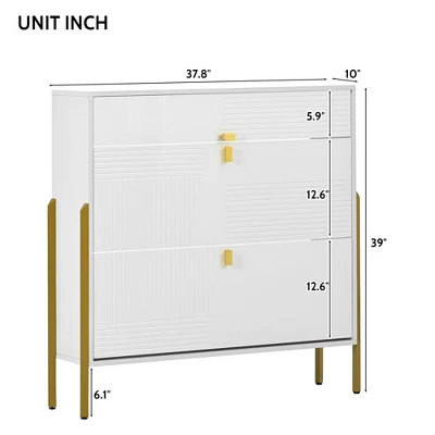39" Modern Freestanding Shoe Cabinet With 2 Flap Drawers And 1 Slide Drawer - ModernLuxe 2 39" Modern Freestanding Shoe Cabinet With 2 Flap Drawers And 1 Slide Drawer - ModernLuxe - Image 2